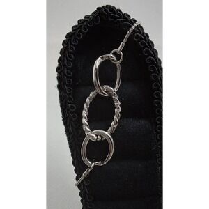 Silver‎ Tone Interlocking Triple Oval Ring Bolo Bracelet Adjustable Wheat Chain